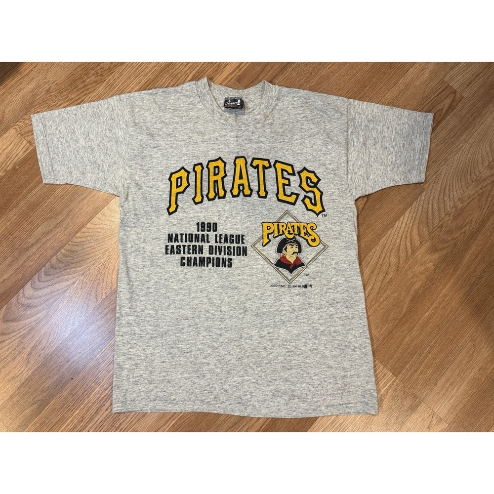 Vintage 1990 Pittsburgh Pirates Eastern Division Champions Logo 7 T-Shirt LG